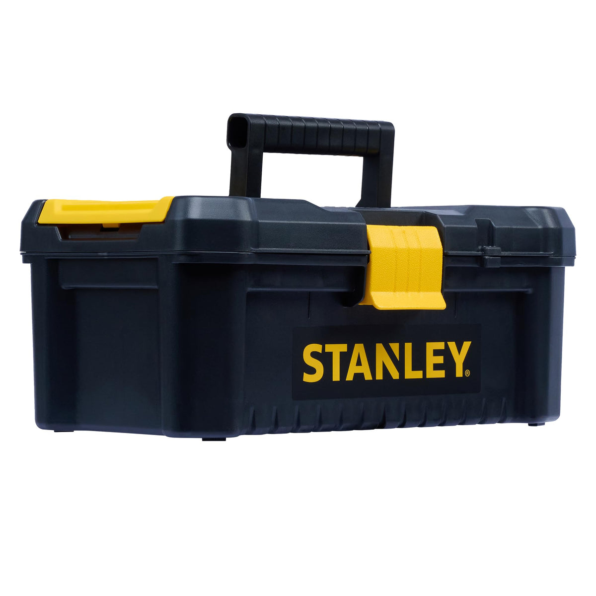 STANLEY Caja de herramientas de plástico con cierre de plástico, 40,6 x 20,5 x 19,5 cm, asa ergonómica, organizadores en la tapa, bandeja interior extraíble, orificio para candado, STST1-75517