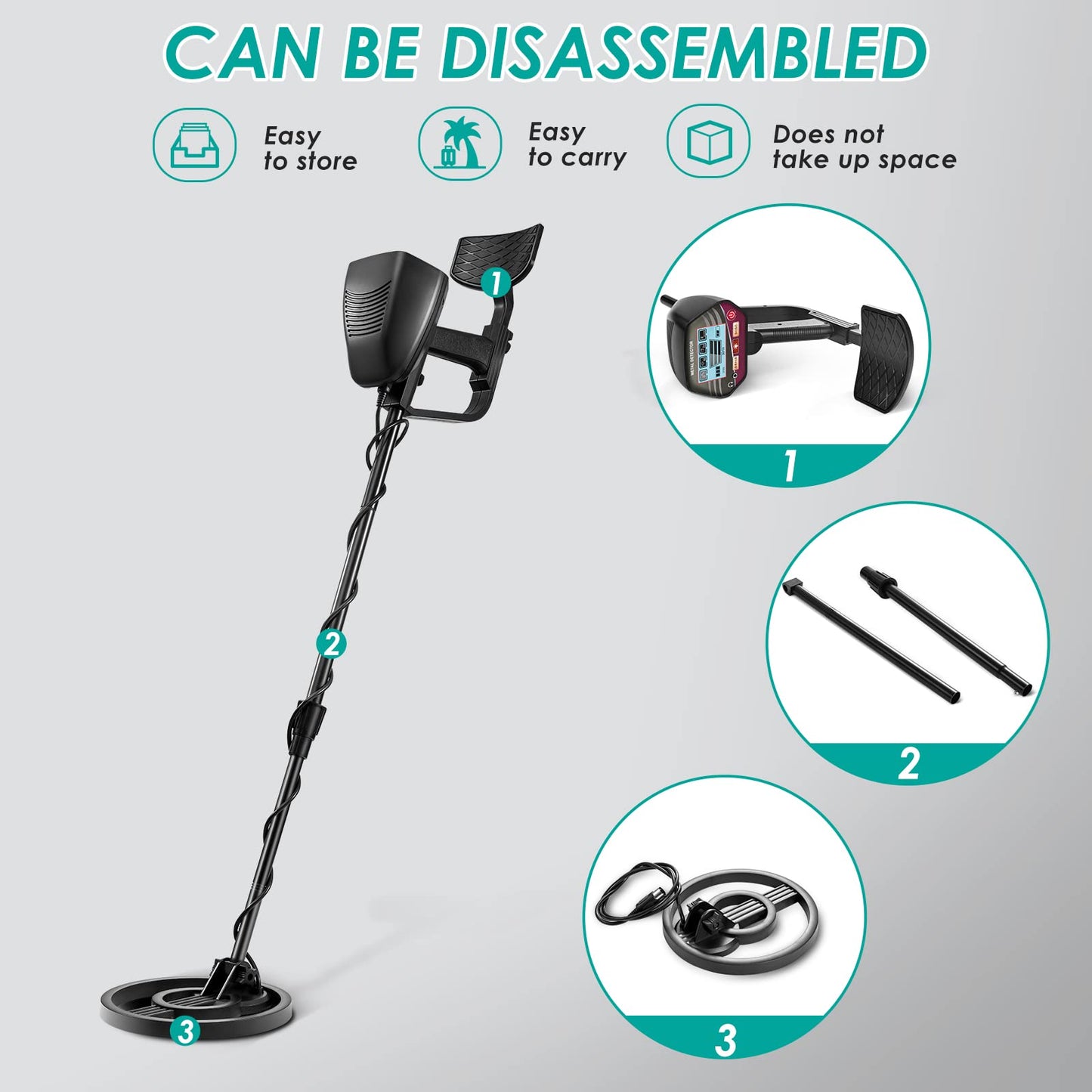 HIUYRFS Detector de Metales con 2 Baterías, Ajustable Longitud de 84-110 cm, Detector de Metales Impermeable de Alta precisión con Pantalla LCD para niños y Adultos