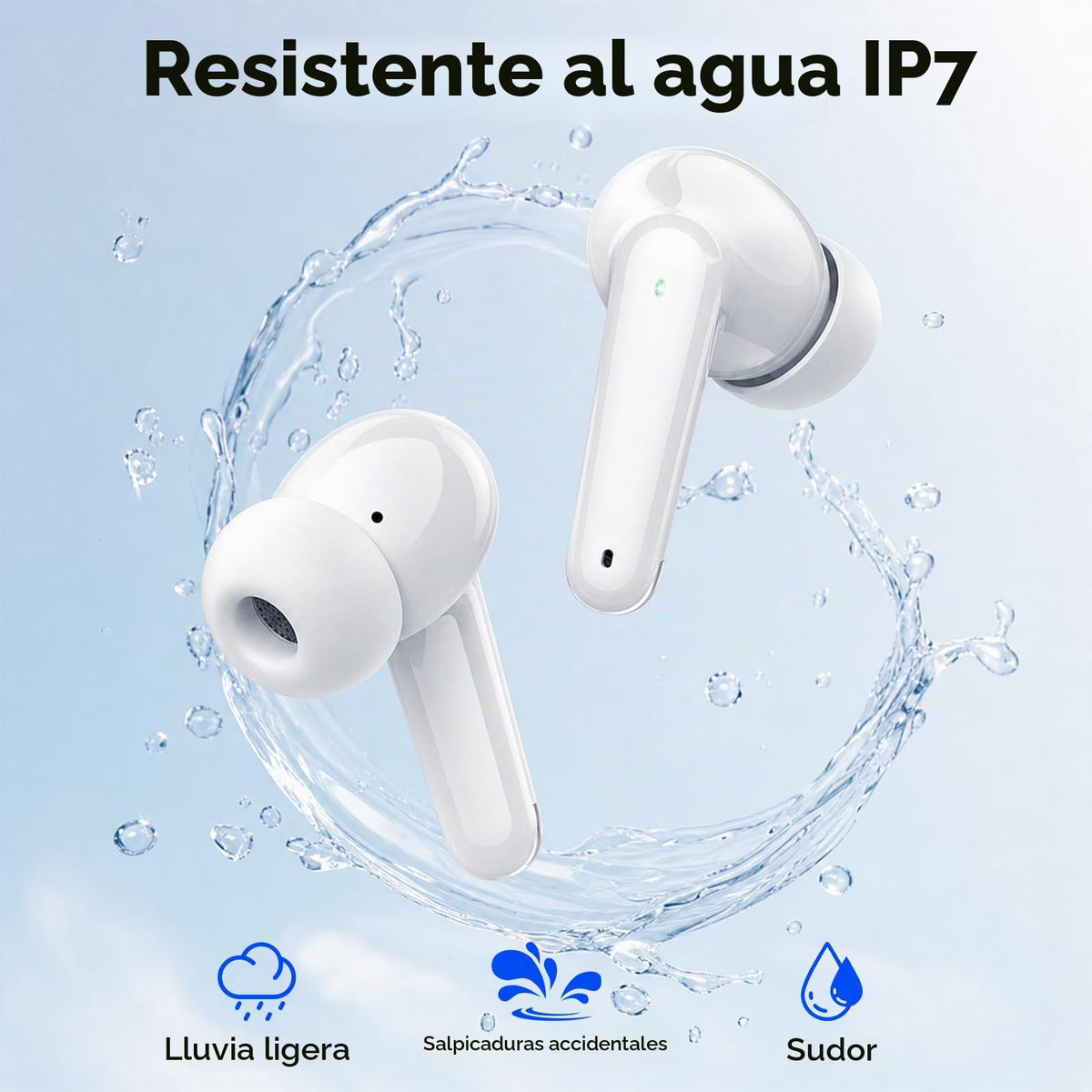 Auriculares Inalámbricos Bluetooth, Auriculares Bluetooth 5.4, 4 HD Mic con Reducción de Ruido ENC, 50H con HiFi Graves, Cascos Inalambricos Bluetooth Deportivos IP7 Impermeable, Ajuste Cómodo Blanco
