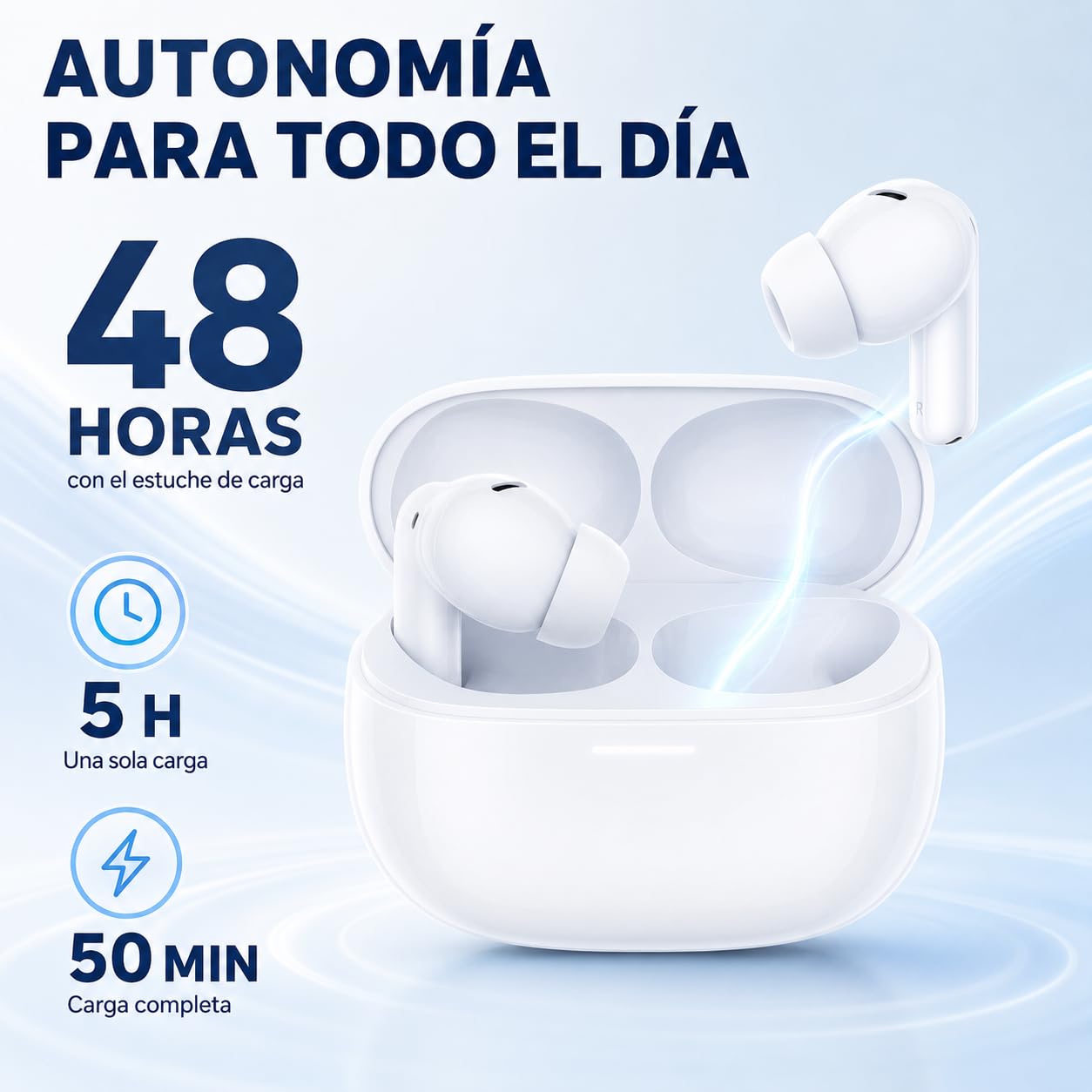 Auriculares Bluetooth Inalámbricos 5.3, Cascos In Ear con 4 Micrófonos, Llamadas Claras, Sonido HiFi Estéreo, Graves Profundos, 48 Horas, Carga en 50 Min, IPX7, Control Táctil, Auriculares Deportivos