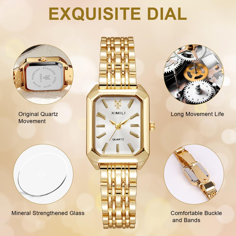 OFFCUP Reloj Analógico para Mujer de Cuarzo con Correa en Acero Inoxidable, 32mm Clásico Reloj Cuadrado para Mujer, Reloj de Pulsera de Moda para Damas y Niñas, 3 Manecillas (Esfera Blanca)