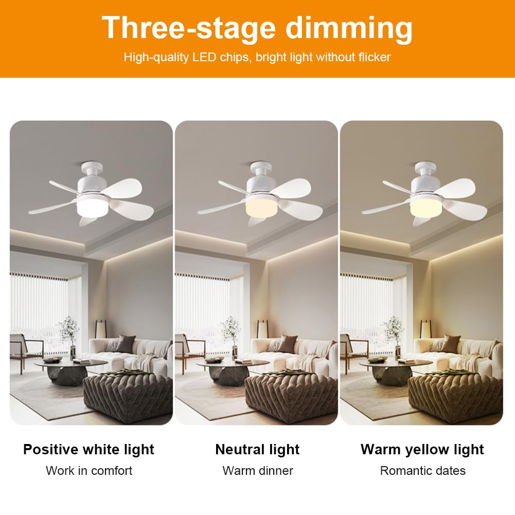 Ventilador de techo con luz y mando a distancia | 52cm/42cm Ventiladores de techo con luces casquillo E27 | Bombilla LED regulable con temporizador silencioso para dormitorio