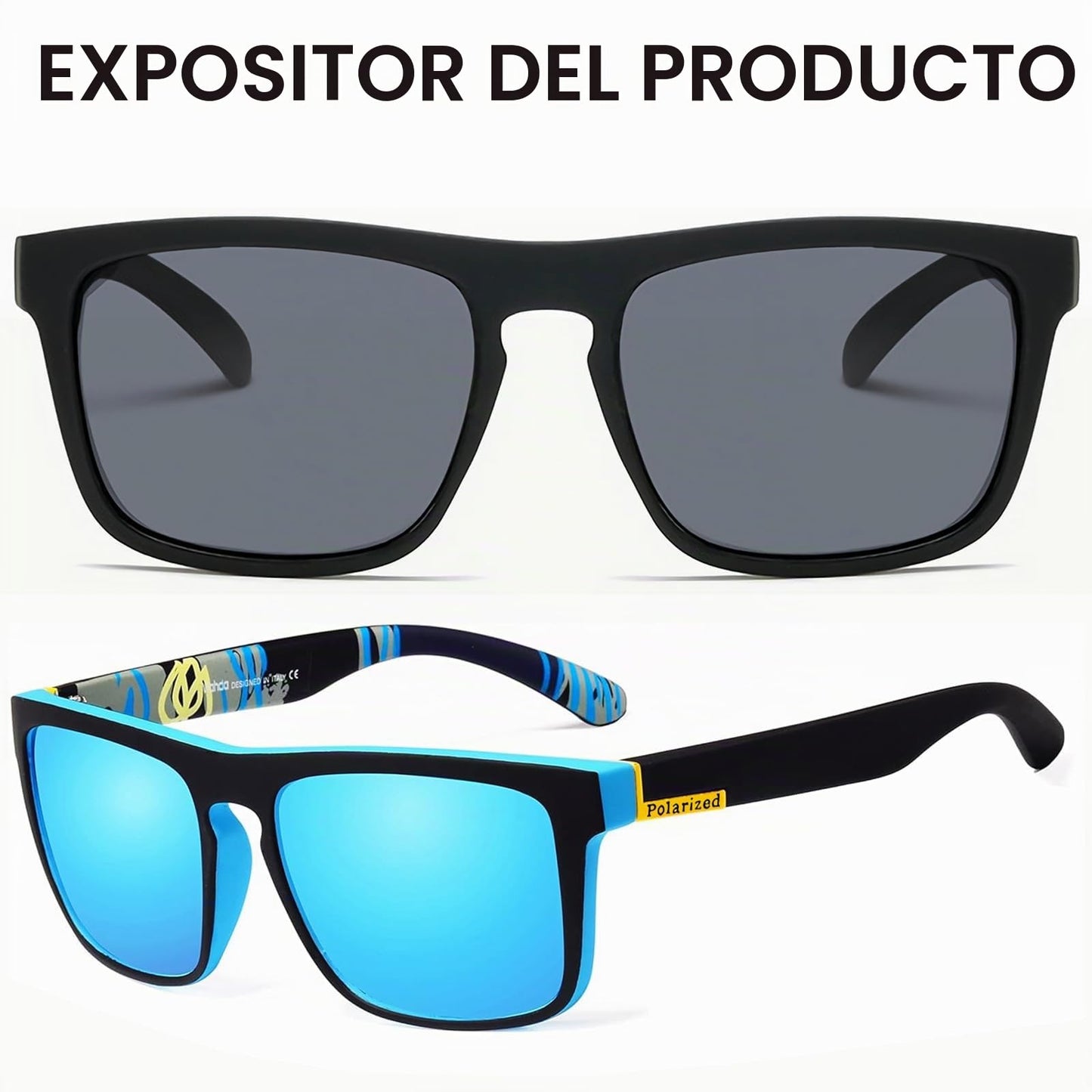 Teouuas 2 Piezas Gafas de Sol, Polarizadas Hombre Mujer (Negro, Azul)