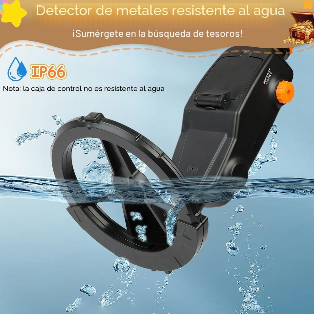 AXFEE Detector de Metales Niños, Detectores de Metale Plegable IP66 con Pantalla LCD e Indicación de Sonido, Detector de Metales de Alta Precisión para Niños o Principiantes（Negro）
