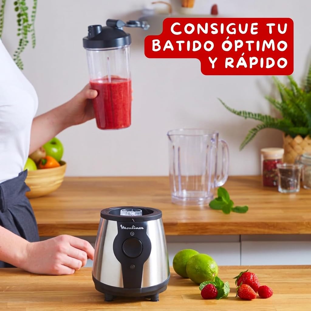 Moulinex Blend & Go, Batidora de vaso 300 W, Jarra de 1,3 L