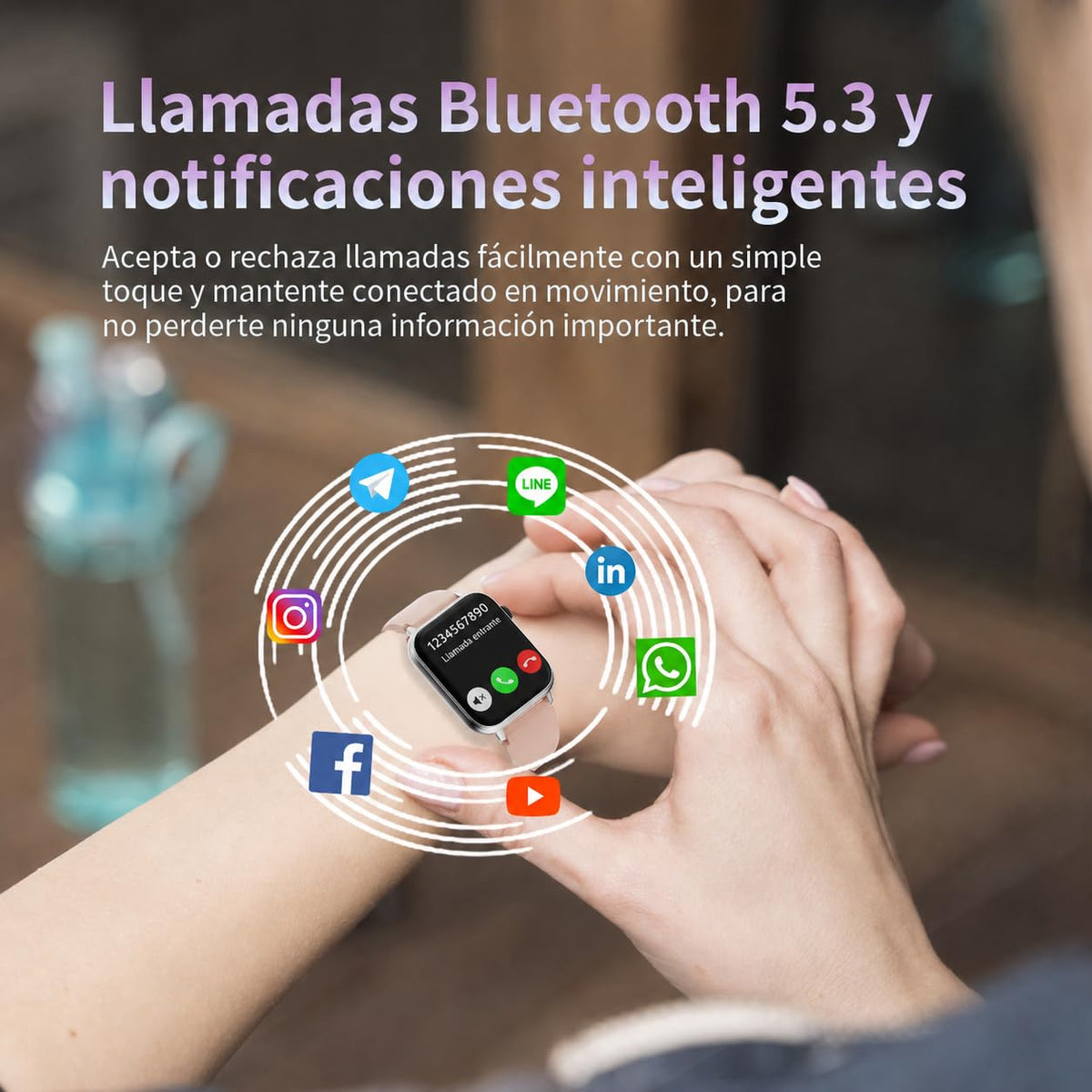 Reloj Inteligente Mujer, 1,91" HD, 100+ esferas, Llamadas Bluetooth, IP68
