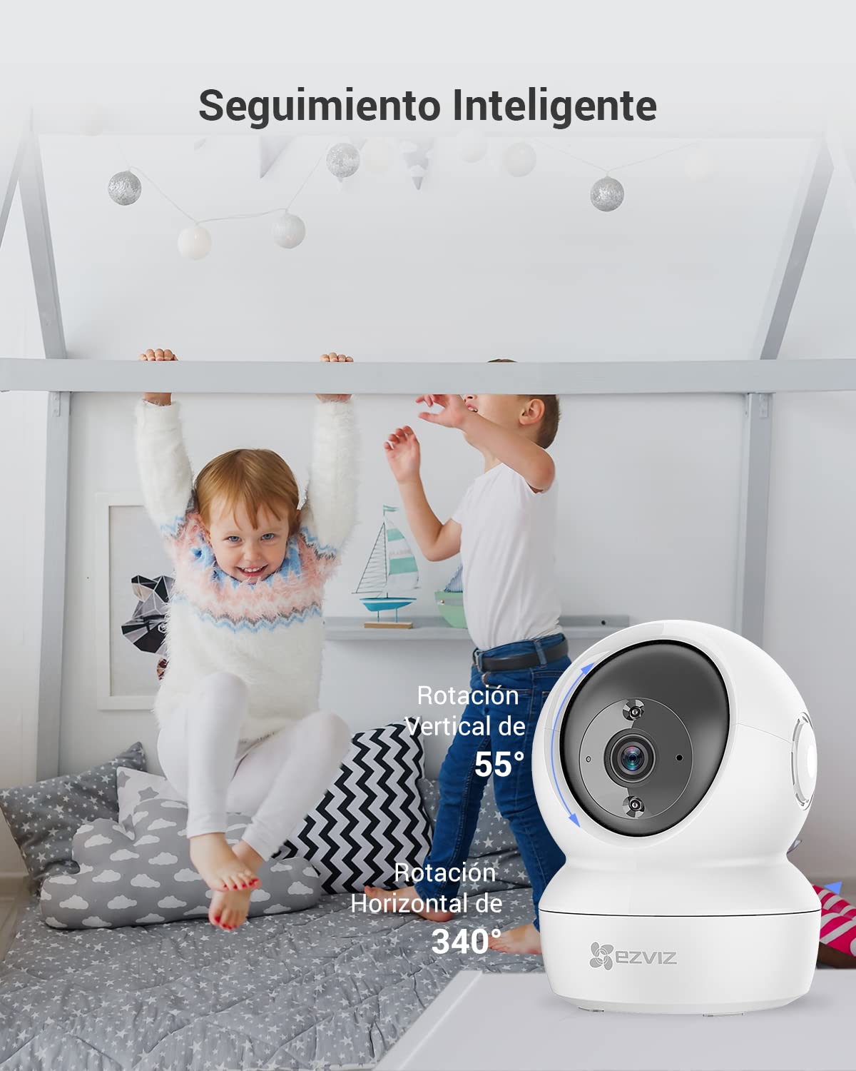EZVIZ Kit de 2 Cámaras Vigilancia WiFi Interior 360º, C6N Camara Vigilancia Bebe 1080P, Visión Nocturna, Audio Bidireccional, Detección de Movimiento, Control Remoto, Blanco