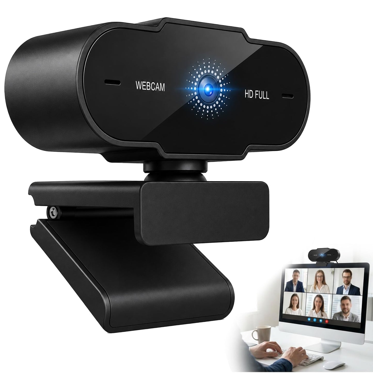 Webcam Full HD 1080P 30FPS,Anti-Ruido Soporte Giratorio 360° Ajustable