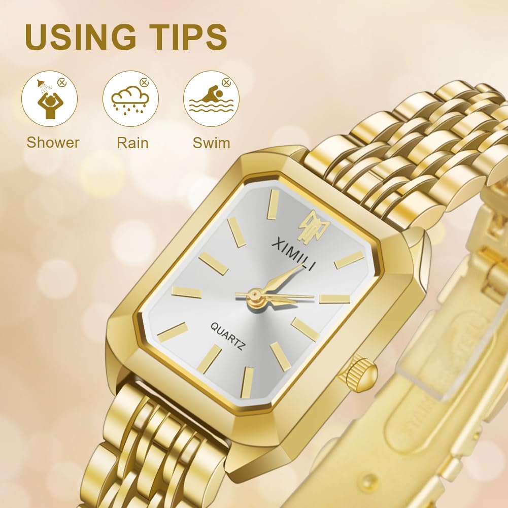 OFFCUP Reloj Analógico para Mujer de Cuarzo con Correa en Acero Inoxidable, 32mm Clásico Reloj Cuadrado para Mujer, Reloj de Pulsera de Moda para Damas y Niñas, 3 Manecillas (Esfera Blanca)