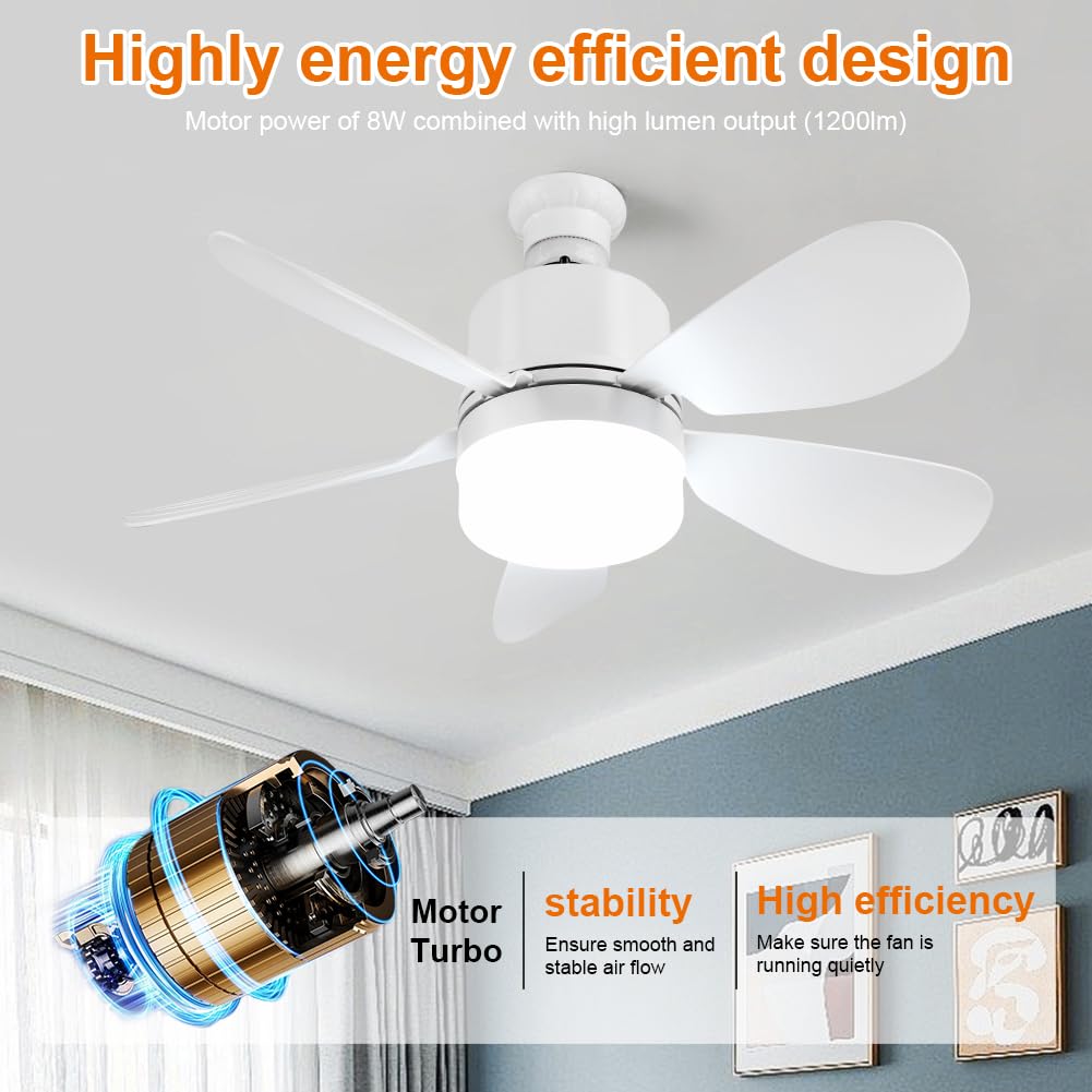 Ventilador de techo con luz y mando a distancia | 52cm/42cm Ventiladores de techo con luces casquillo E27 | Bombilla LED regulable con temporizador silencioso para dormitorio