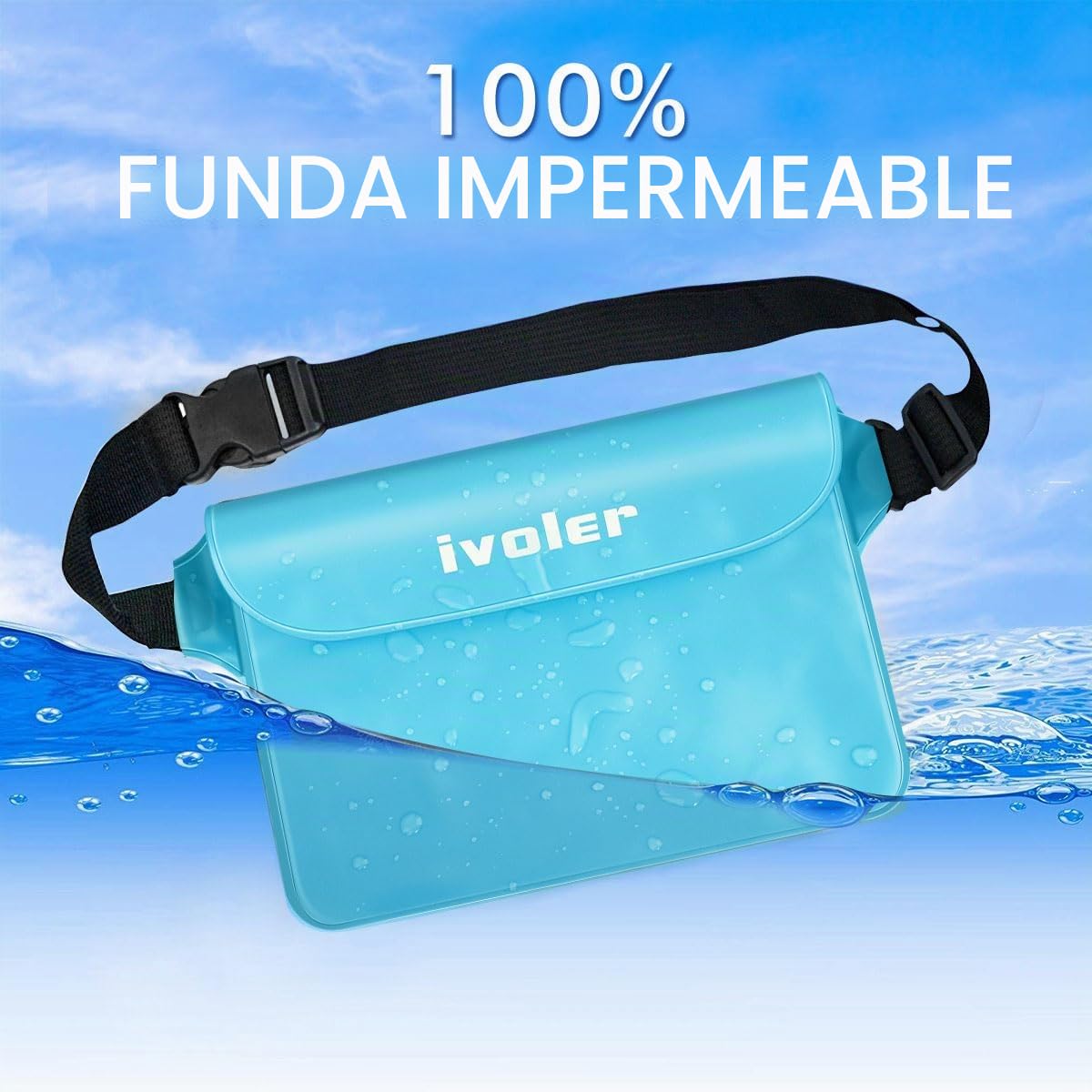 ivoler Set de Bolsa Impermeable con Riñonera de Cintura y Funda Móvil para Playa Natación Canotaje Pesca, Protección para Teléfono Móvil, Cámara, Documento, Pasaporte (Azul menta)
