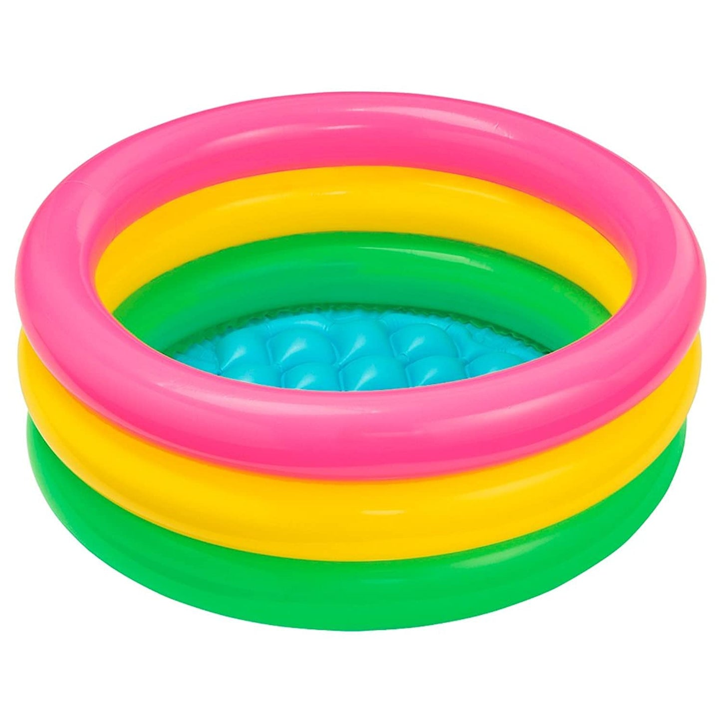 Intex 57107NP - Piscina Redonda hinchable 3 aros +base hinchable 61 x 22 cm, 28 l, Azul, rosa, verde, 1 a 3 años