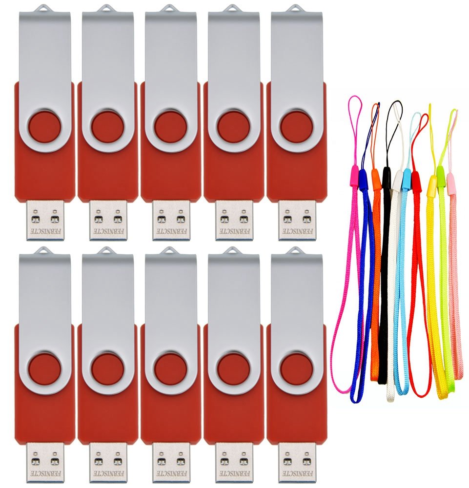 10 Piezas Pendrives 1 GB Económico Pen Drive Rojo Giratorio Memoria USB 2.0 1GB Regalo Portátil Flash Drives Almacenamiento con 10 Unidades Cordones para Música Fotos Vídeo Películas MP3 by FEBNISCTE