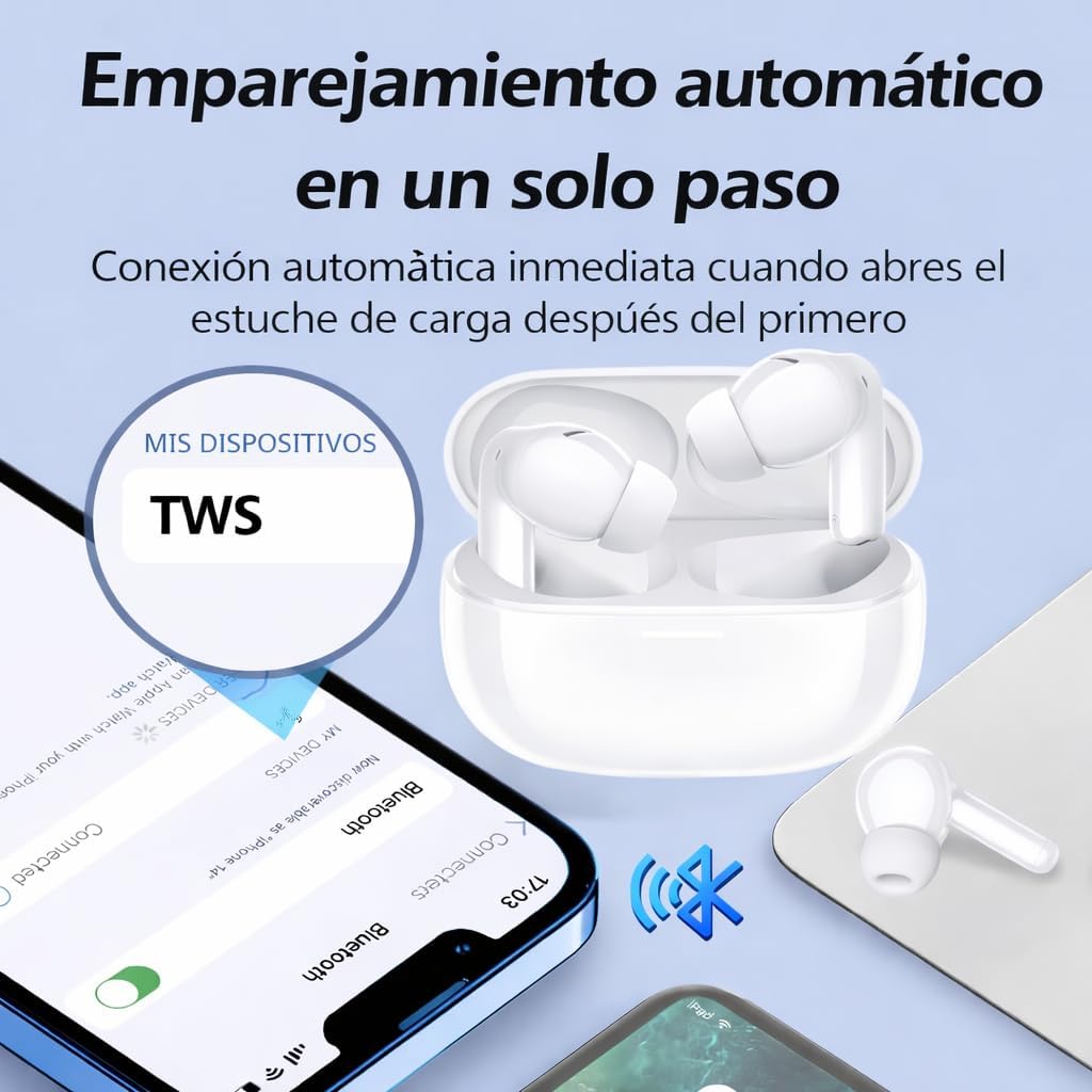 Auriculares Bluetooth Inalámbricos 5.3, Cascos In Ear con 4 Micrófonos, Llamadas Claras, Sonido HiFi Estéreo, Graves Profundos, 48 Horas, Carga en 50 Min, IPX7, Control Táctil, Auriculares Deportivos