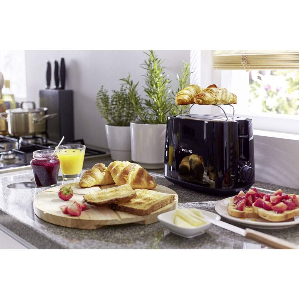 Philips Tostadora de pan 2 Ranuras, 8 Ajustes, Calientabollos, Negro
