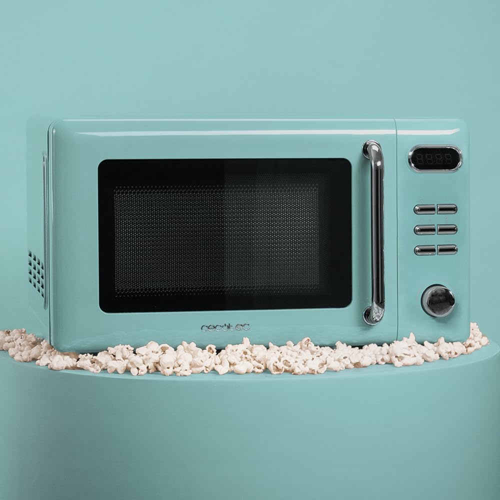 Cecotec Microondas Digital con Grill de 20 L Proclean 5110 Retro Blue. 700 W en 5 Niveles, Temporizador hasta 60 mins, 8 Programas y Modo Descongelación, Diseño Vintage en Azul