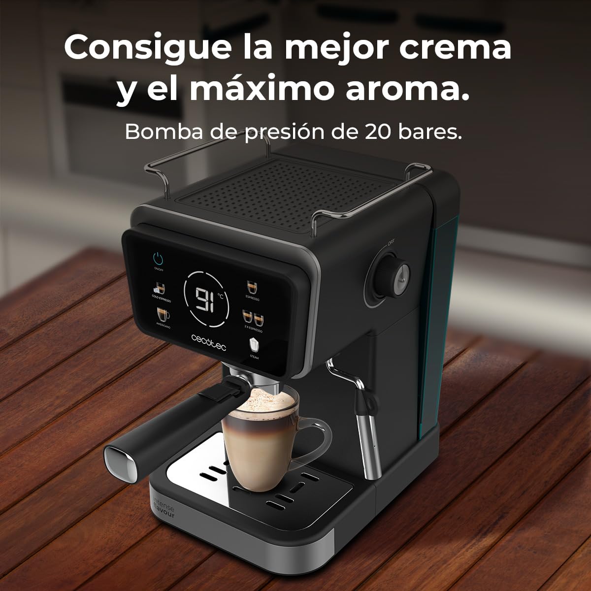 Cecotec Cafetera Express Power Espresso Touch ColdBrew. 1350W, Café en Frío, Espresso y Cappuccino, 20 Bares de Presión, Vaporizador Orientable, Táctil, Depósito de Agua 1,5L y de Leche 550ml