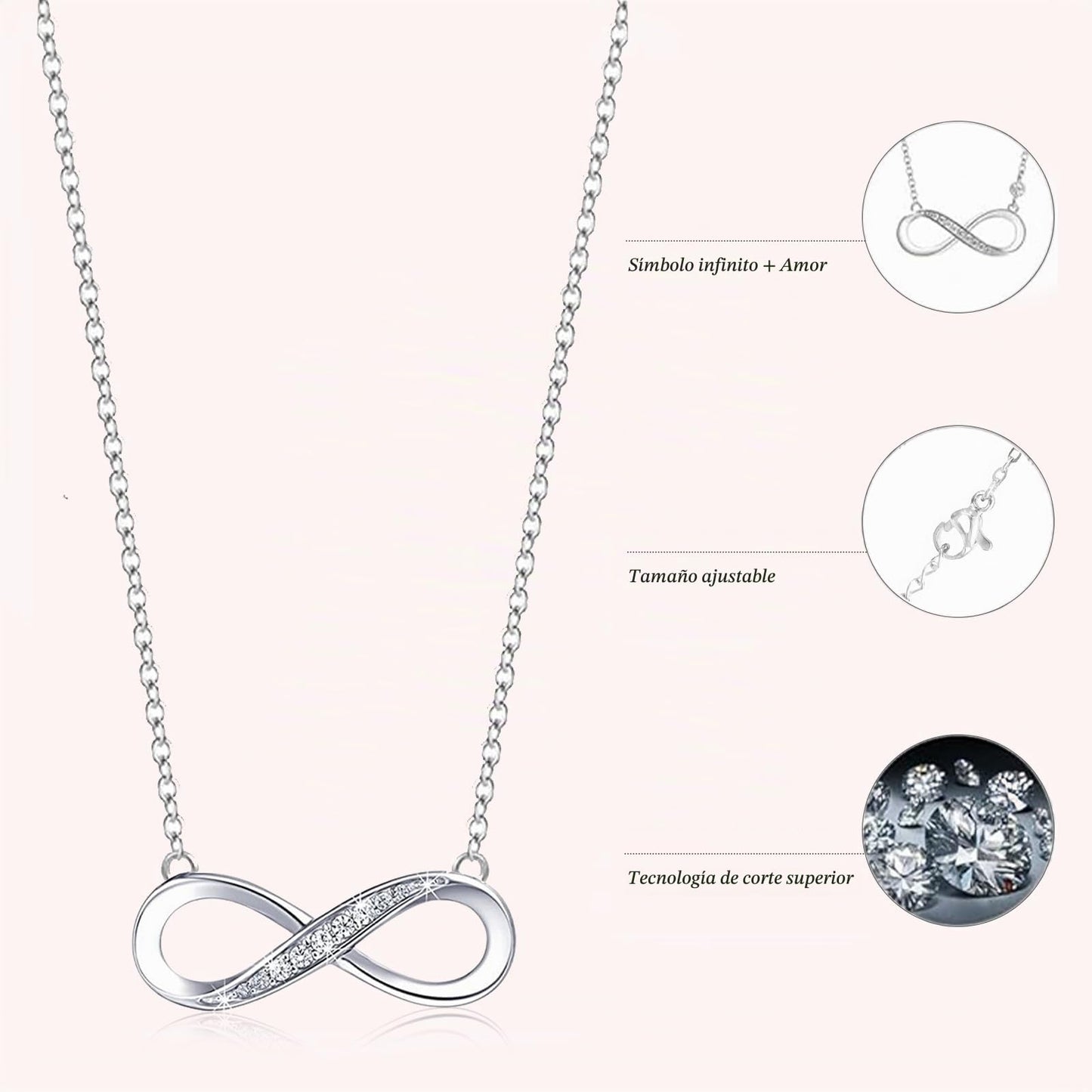 Aucuu Collar Mujer, Collar con Símbolo de Infinito Clásico, Acero Inoxidable, Regalo para Día de La Madre/Cumpleaños