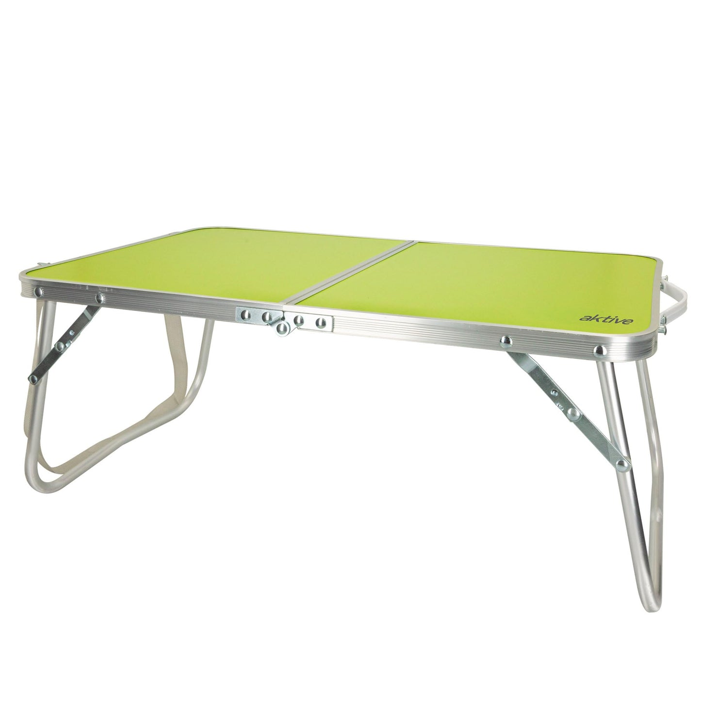AKTIVE Mesa playa plegable, Mesa baja playa, 60x40x25 cm, color verde, estructura de metal, tablero de madera, mesa plegable camping pequeña, cierre de seguridad (52811)