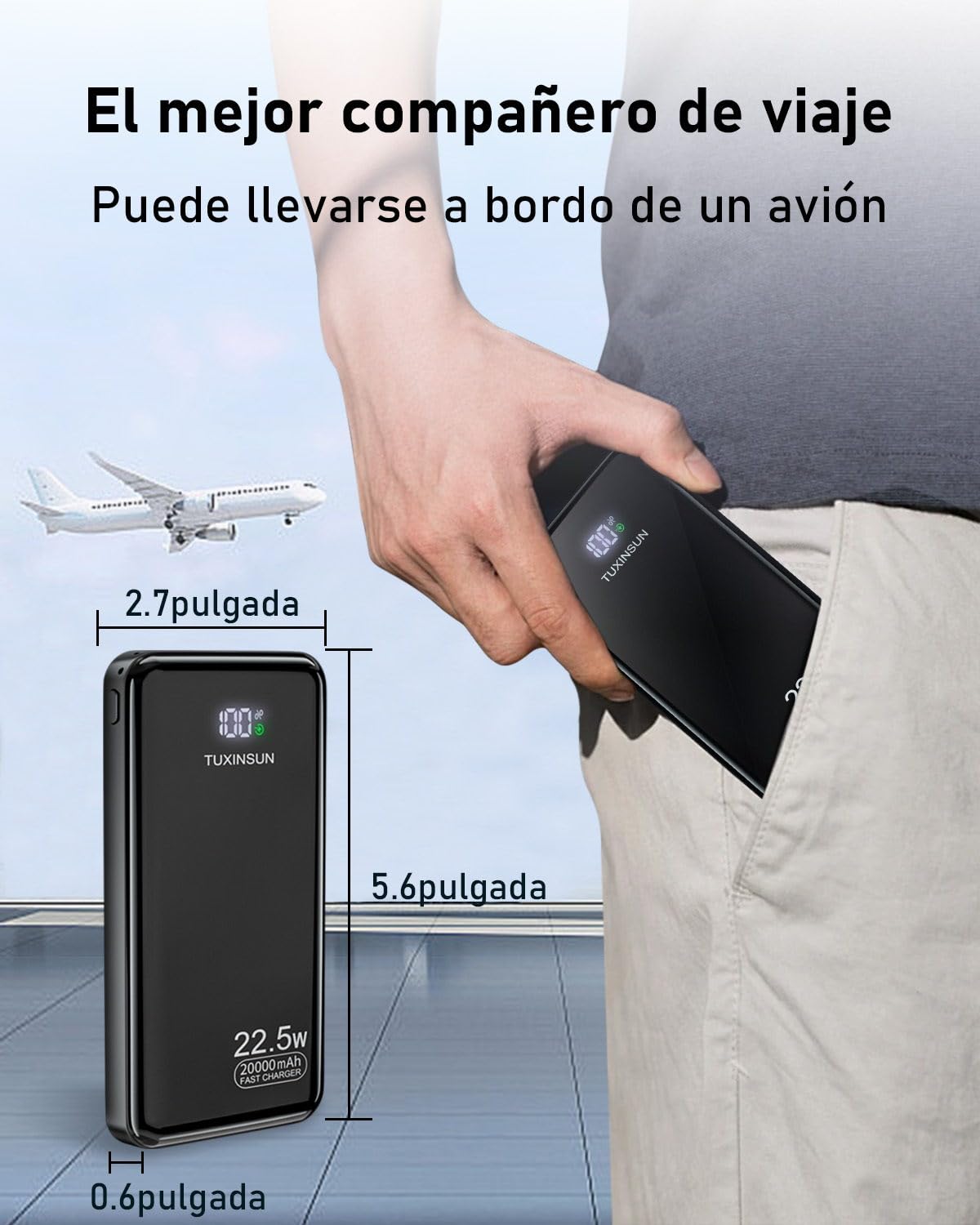 Power Bank 22.5W 20000mAh Bateria Externa Carga Rapida, Bateria Portatil PD3.0 QC4.0, Powerbank USB C Input & Output con Pantalla LCD Compatible con Smartphones, smartwatches, etc (black01)