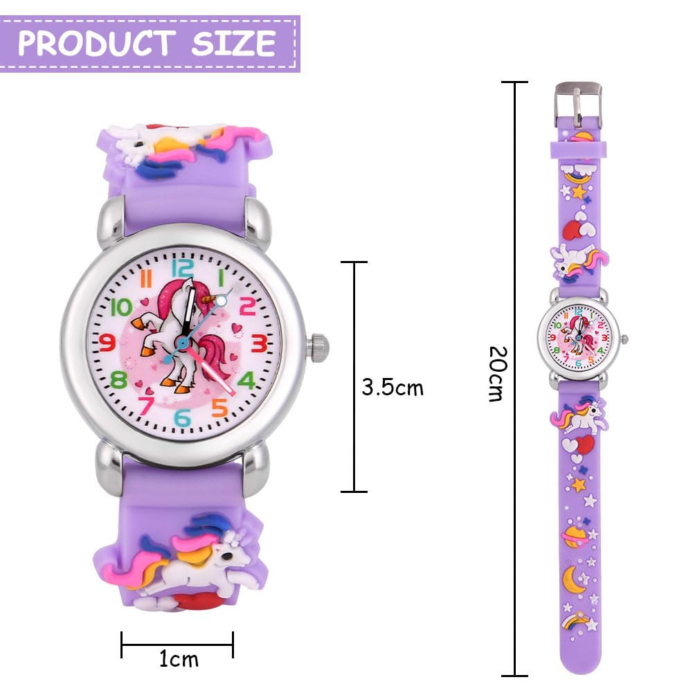 OFFCUP Reloj Analógico de Pulsera para Niños, Relojes de Cuarzo con Dibujos 3D para Niños 3-11 Años (Unicornio Morado)