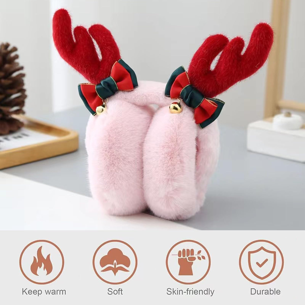 KALUROIL Orejeras para Niñas - Orejeras Térmicas de Felpa para Mujer - Protección contra el Viento - Diseño Moderno - Regalo de San Valentín para Damas y Niñas(Alce con Purpurina)