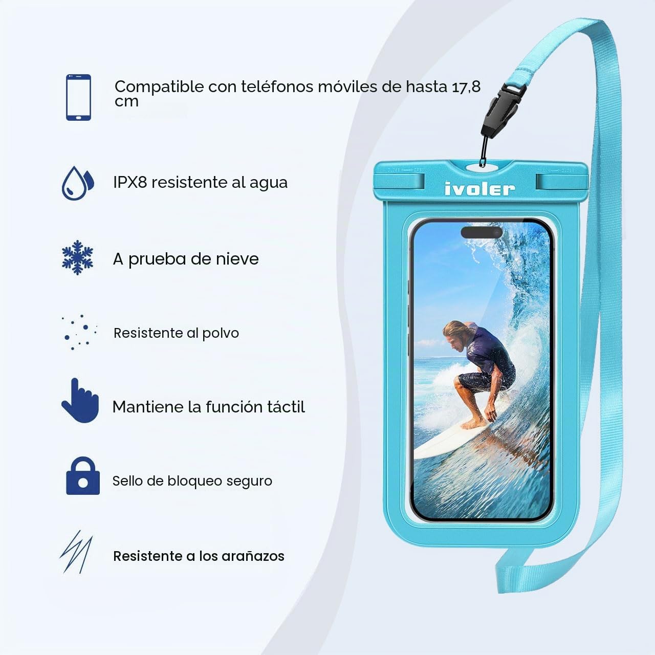 ivoler Set de Bolsa Impermeable con Riñonera de Cintura y Funda Móvil para Playa Natación Canotaje Pesca, Protección para Teléfono Móvil, Cámara, Documento, Pasaporte (Azul menta)