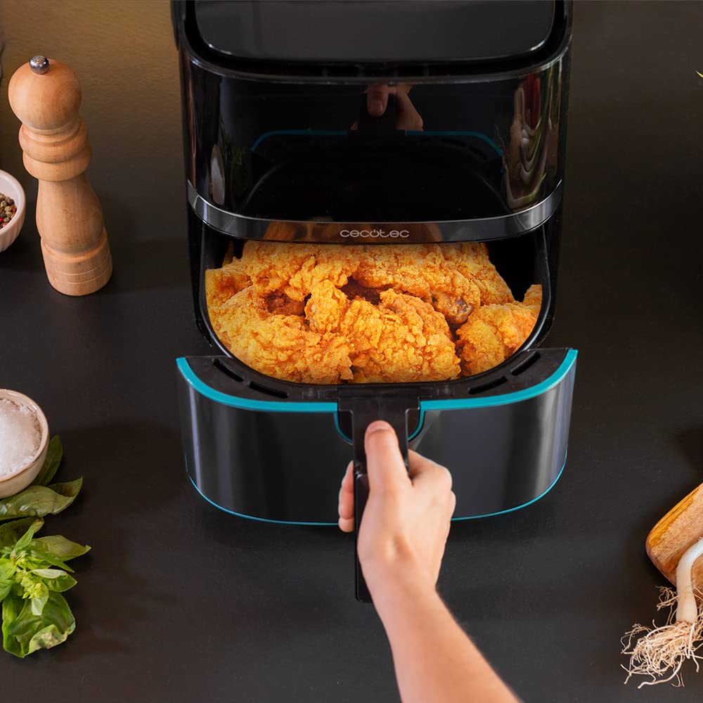 Cecotec Freidora sin Aceite de 5,5 L de Aire Caliente Cecofry Full InoxBlack 5500 Pro. 1700 W, Dietética y Digital, Panel Táctil, Acabados en Acero Inox, Tecnología PerfectCook, Termostato, 8 Modos