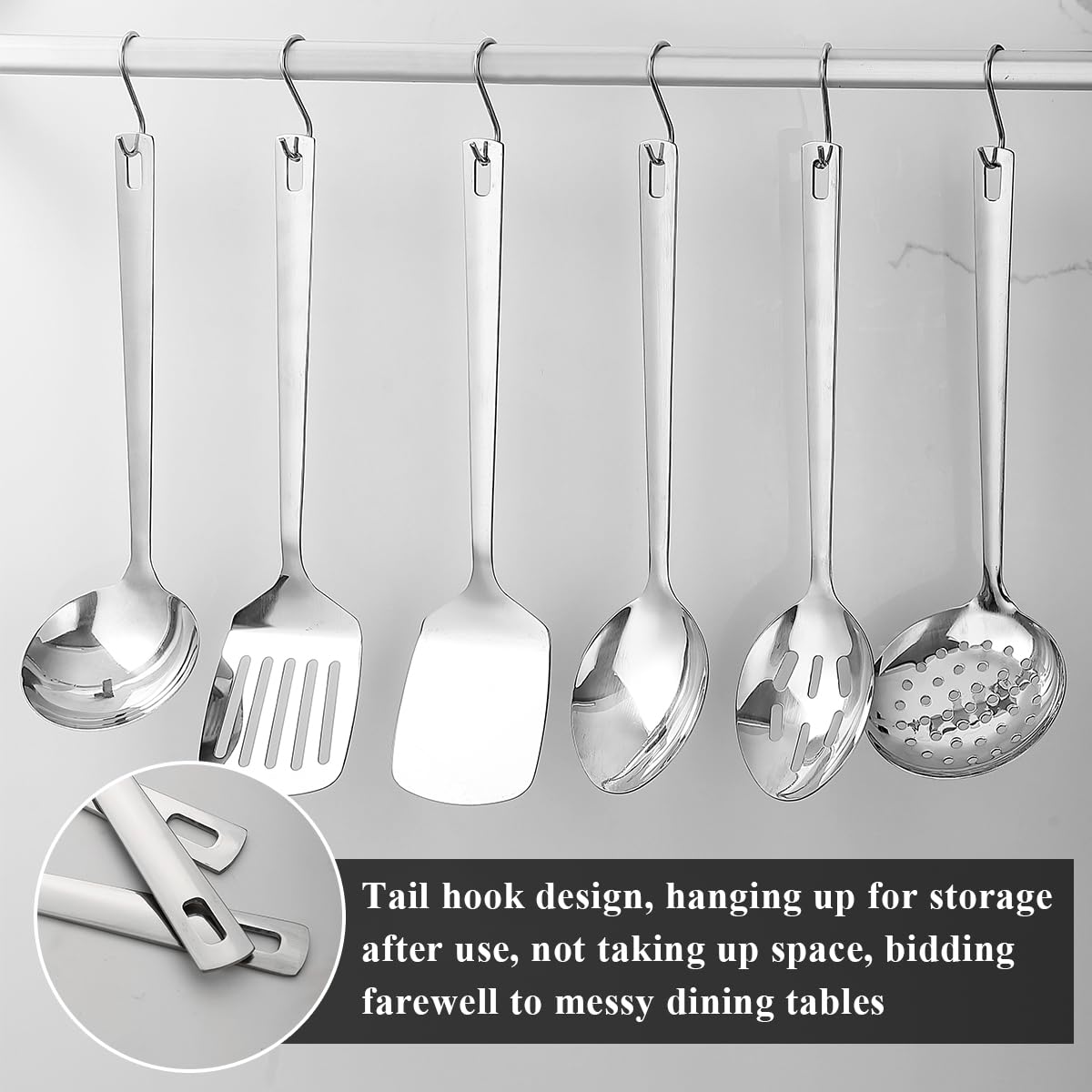 Evanda Juego de utensilios de cocina 6 piezas, acero inoxidable juego de espátulas para herramientas de cocina de alta resistencia, accesorios de cocina esenciales para el hogar