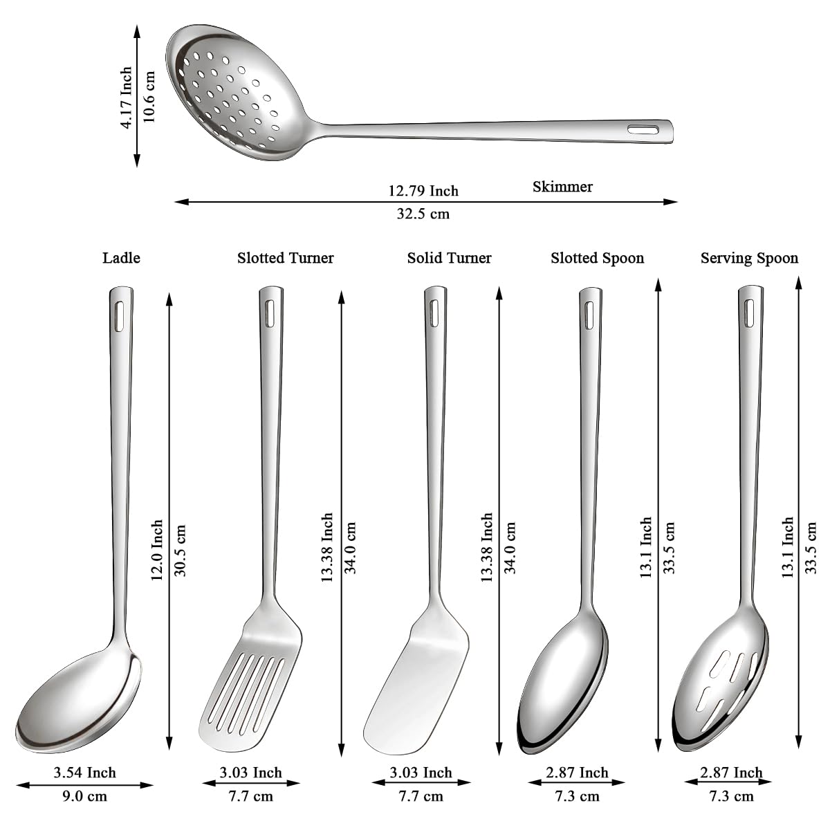 Evanda Juego de utensilios de cocina 6 piezas, acero inoxidable juego de espátulas para herramientas de cocina de alta resistencia, accesorios de cocina esenciales para el hogar