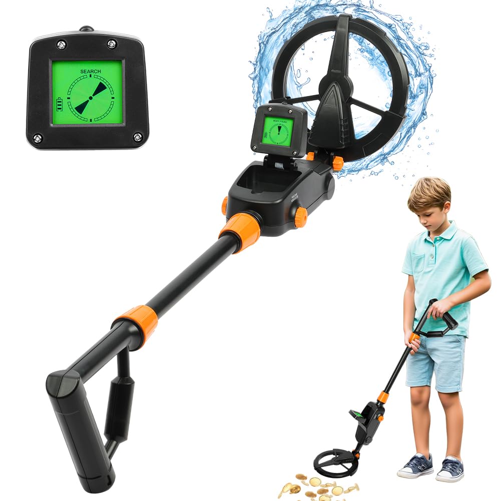 AXFEE Detector de Metales Niños, Detectores de Metale Plegable IP66 con Pantalla LCD e Indicación de Sonido, Detector de Metales de Alta Precisión para Niños o Principiantes（Negro）
