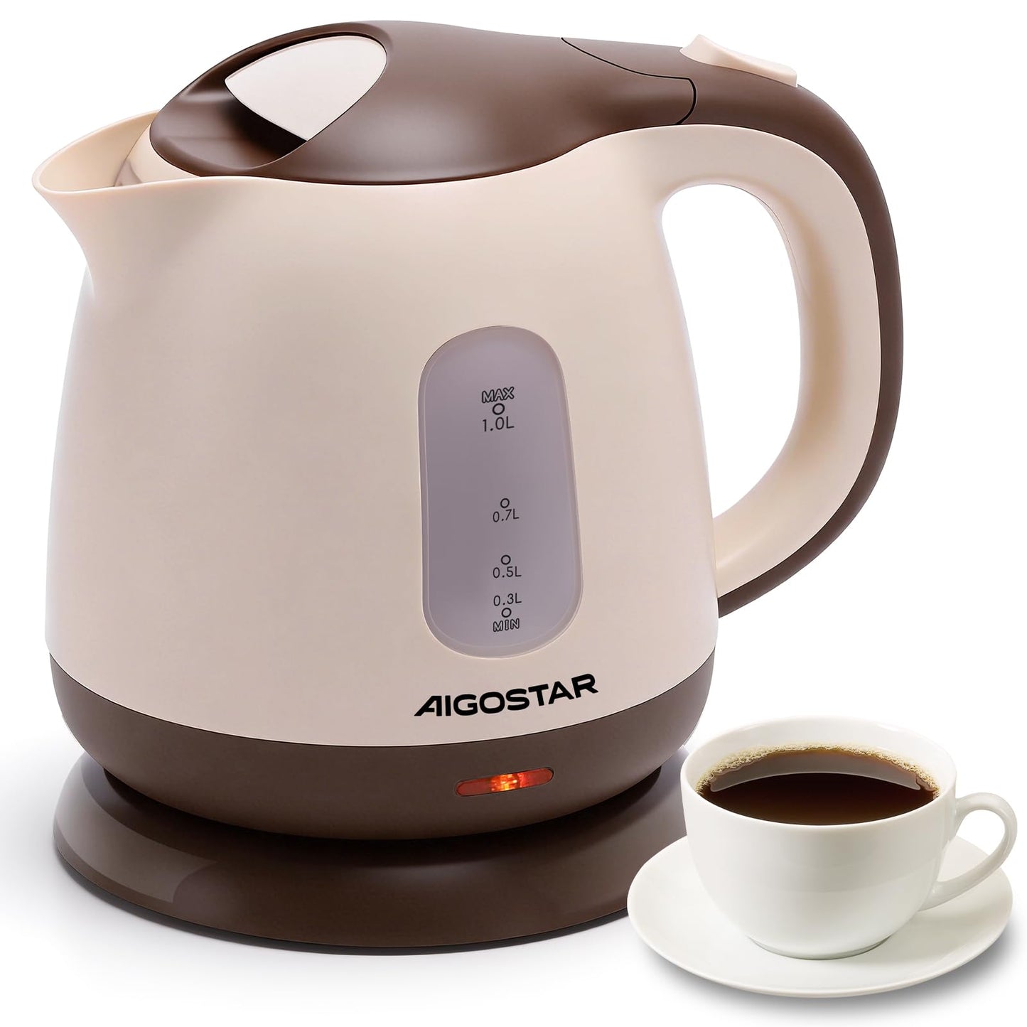 Aigostar Hervidor Agua Electrico Pequeño, Portatil & Compacto, Marrón
