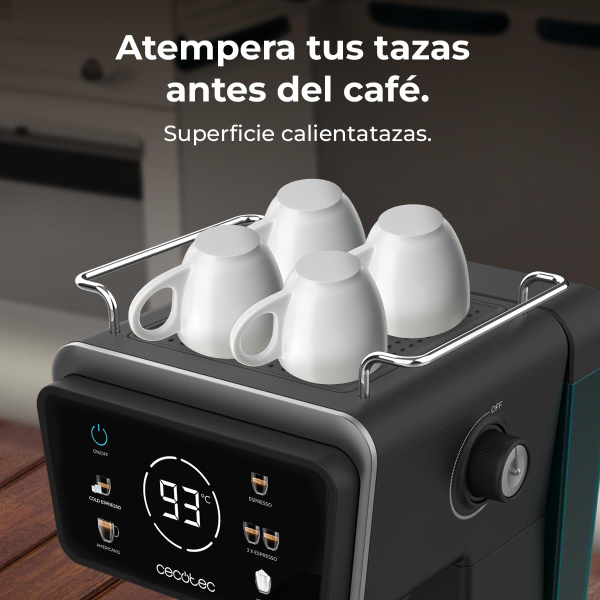 Cecotec Cafetera Express Power Espresso Touch ColdBrew. 1350W, Café en Frío, Espresso y Cappuccino, 20 Bares de Presión, Vaporizador Orientable, Táctil, Depósito de Agua 1,5L y de Leche 550ml