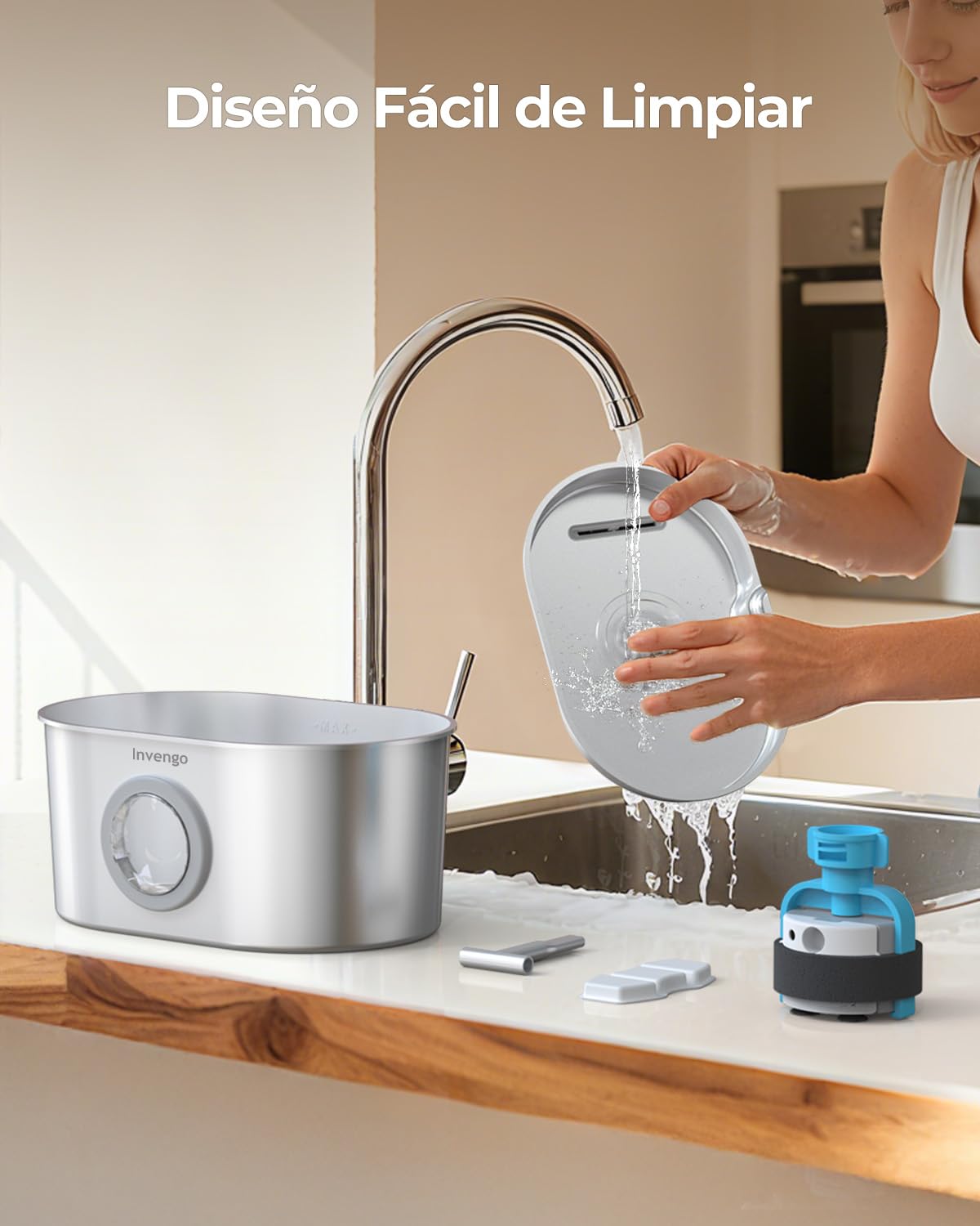 Fuente para Gatos Acero Inoxidable Invengo: Dispensador Automático de 2,2 L para Gatos y Perros, Fuente Silenciosa para Felinos con Filtro de 5 Capas, Salidas de Agua Dobles- 4 Filtros + 4 Esponjas