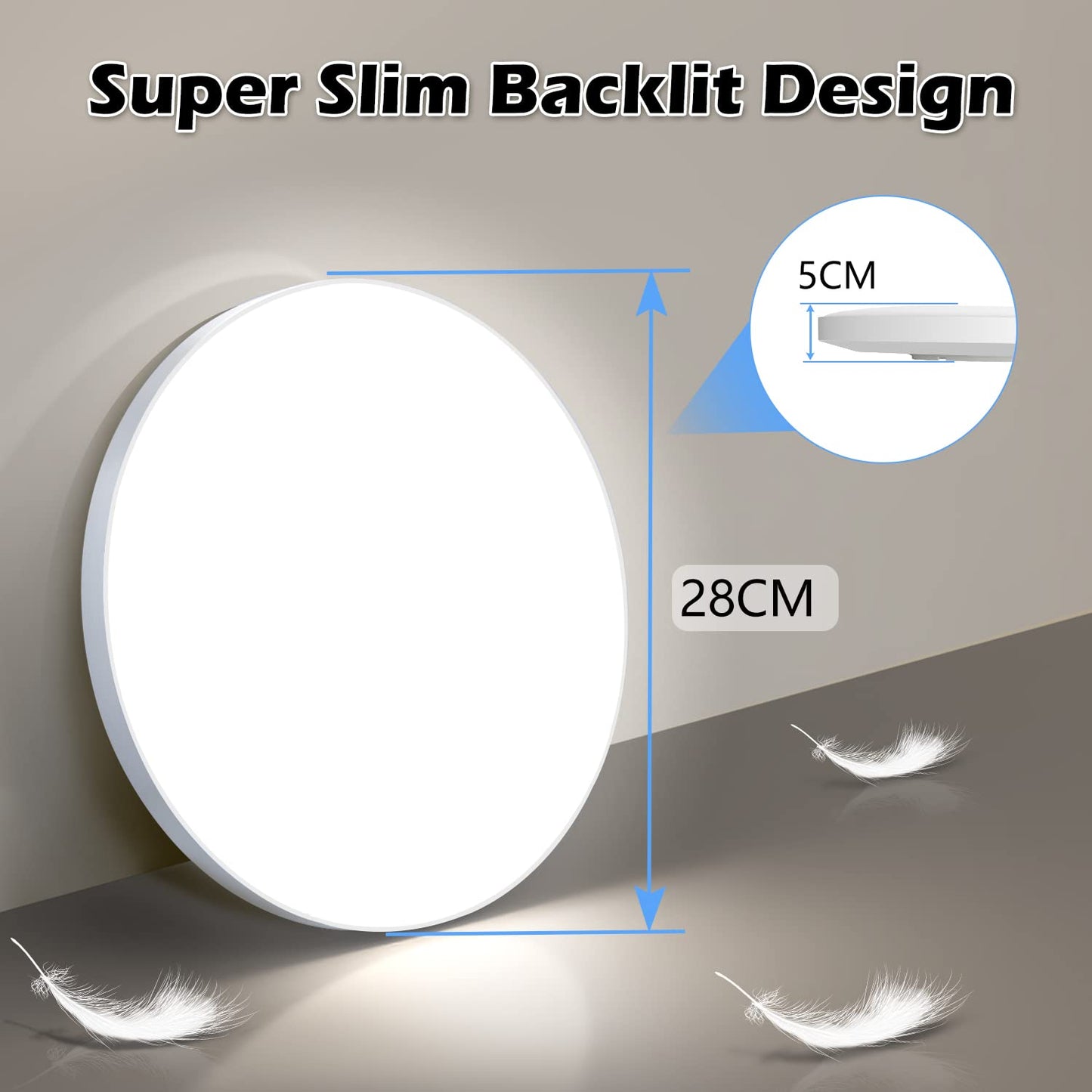 OUILA Plafon LED Techo, 24W 2000LM 6500K Lampara Techo, IP44 Ø28cm Plafones para Techo Led Lampara Led Techo Dormitorio Cocina Pasillo Baño Sala