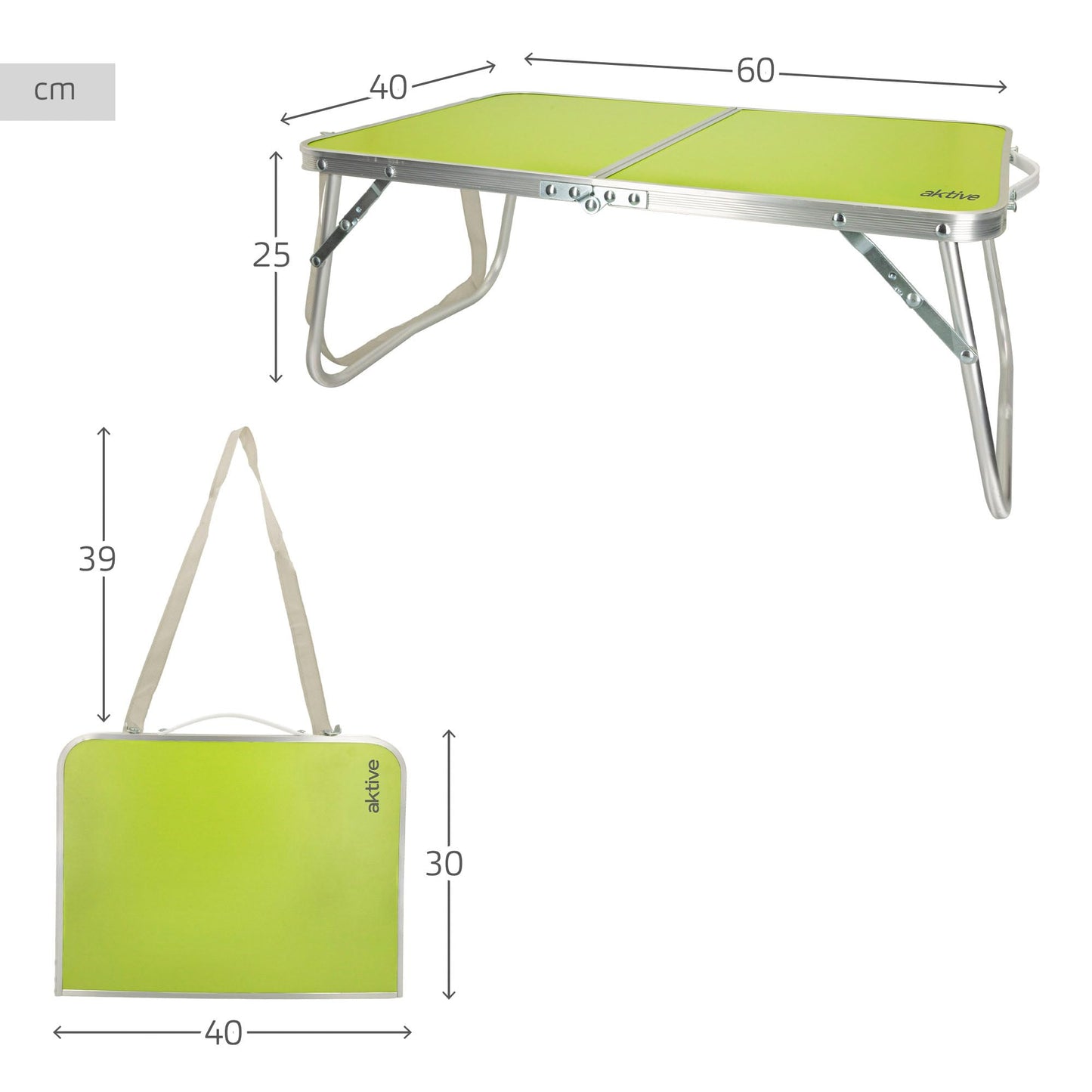AKTIVE Mesa playa plegable, Mesa baja playa, 60x40x25 cm, color verde, estructura de metal, tablero de madera, mesa plegable camping pequeña, cierre de seguridad (52811)