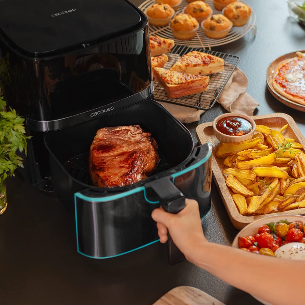 Cecotec Freidora sin Aceite de 5,5 L de Aire Caliente Cecofry Full InoxBlack 5500 Pro. 1700 W, Dietética y Digital, Panel Táctil, Acabados en Acero Inox, Tecnología PerfectCook, Termostato, 8 Modos
