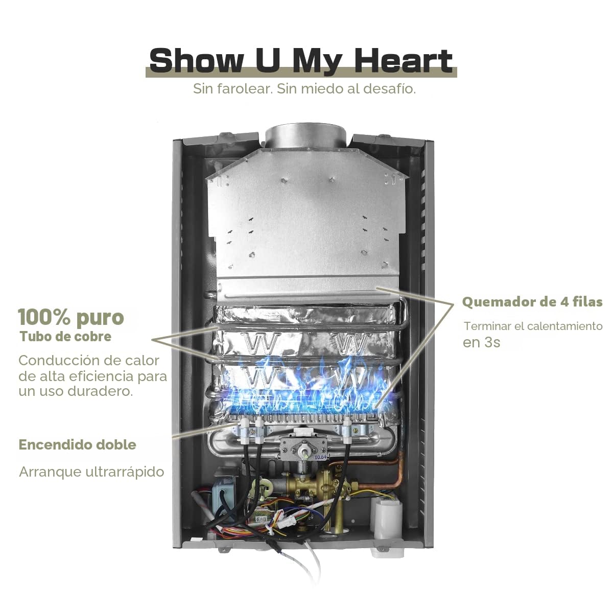 Calentador de Agua a Gas 12LPM,Calentador de Agua GLP de 24KW con Presión de Agua de Arranque Súper Baja de 0,2 bar,Operado con Butano y Propano