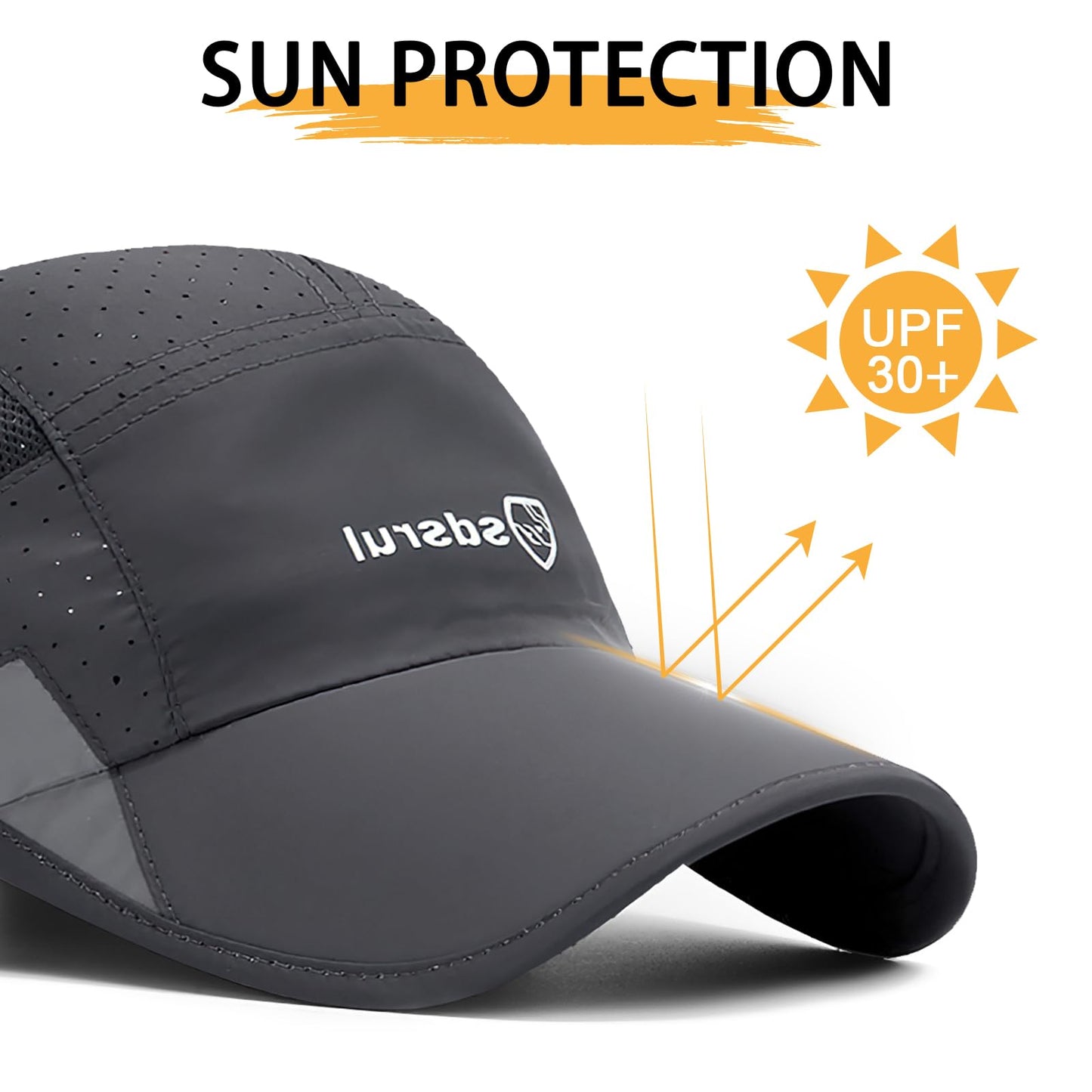 AYPOW 2 Packs Gorra de Béisbol Transpirable para Hombre, Protección Solar de Secado Rápido, Malla Plegable Lavable, Ligera Sombreros de Verano al Aire Libre con Hebilla Ajustable