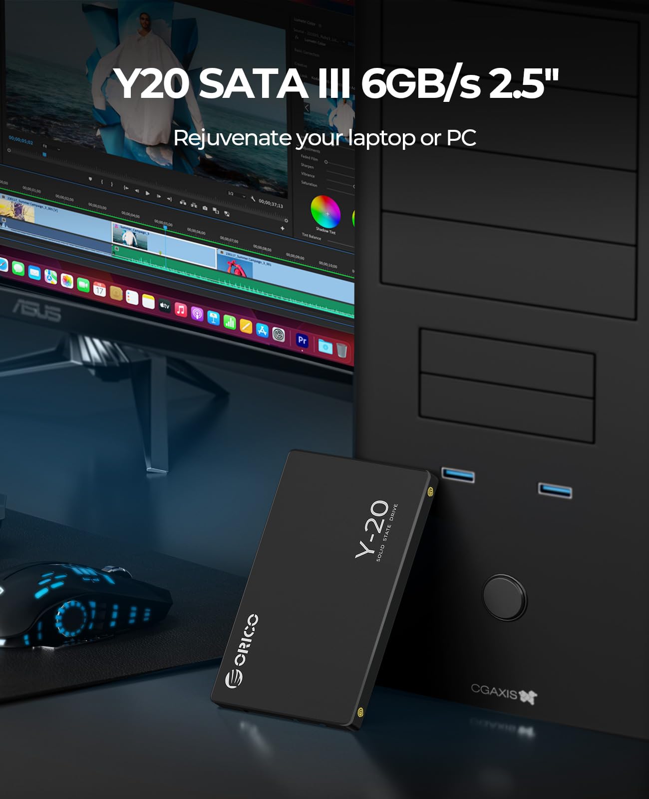 ORICO 128GB SSD SATA III 6Gb/s 2.5" SSD Interno, Velocidad de Lectura de hasta 500 MB/s, Compatible con Computadora Portátil y de Escritorio- Y20