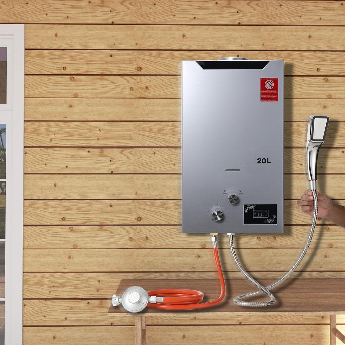 CDZHLTG Calentador de Agua de Gas GLP Propano, 20L 40KW Calentador de Agua de Gas con Cabezal de Ducha, Calentador de agua Propano Sin Tanque para El Hogar para Hogares, Apartamentos