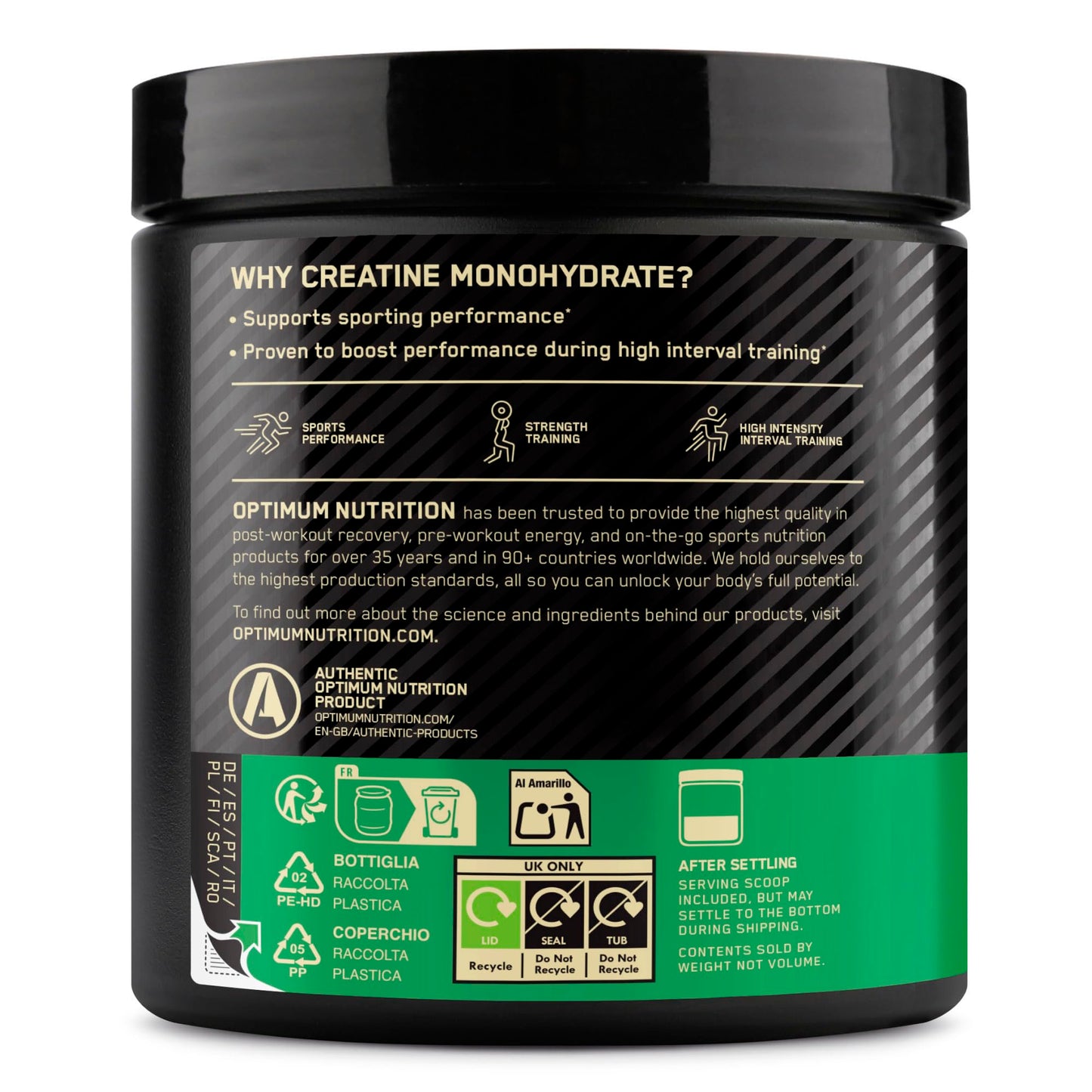 Optimum Nutrition Creatina Micronizada en Polvo, Sabor Frambuesa Azul, 247.5g, 55 Servicios