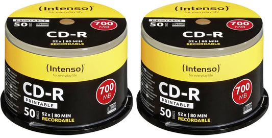 Intenso 1801125 CD en Blanco CD-R 700 MB 50 Pieza, CD-RW vírgenes (CD-R, 700 MB, 50 Pieza, 120 mm, 80 min, 1x) (Paquete de 2)