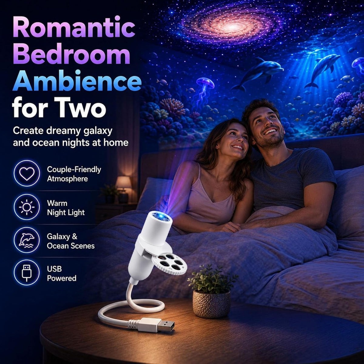 KQLHLHDYZ Proyector de luz nocturna, proyector de luz nocturna holográfica HD dinámico 5D, proyector de estrellas HD Plug and Play, proyector HD ajustable de 360° para techo de dormitorio