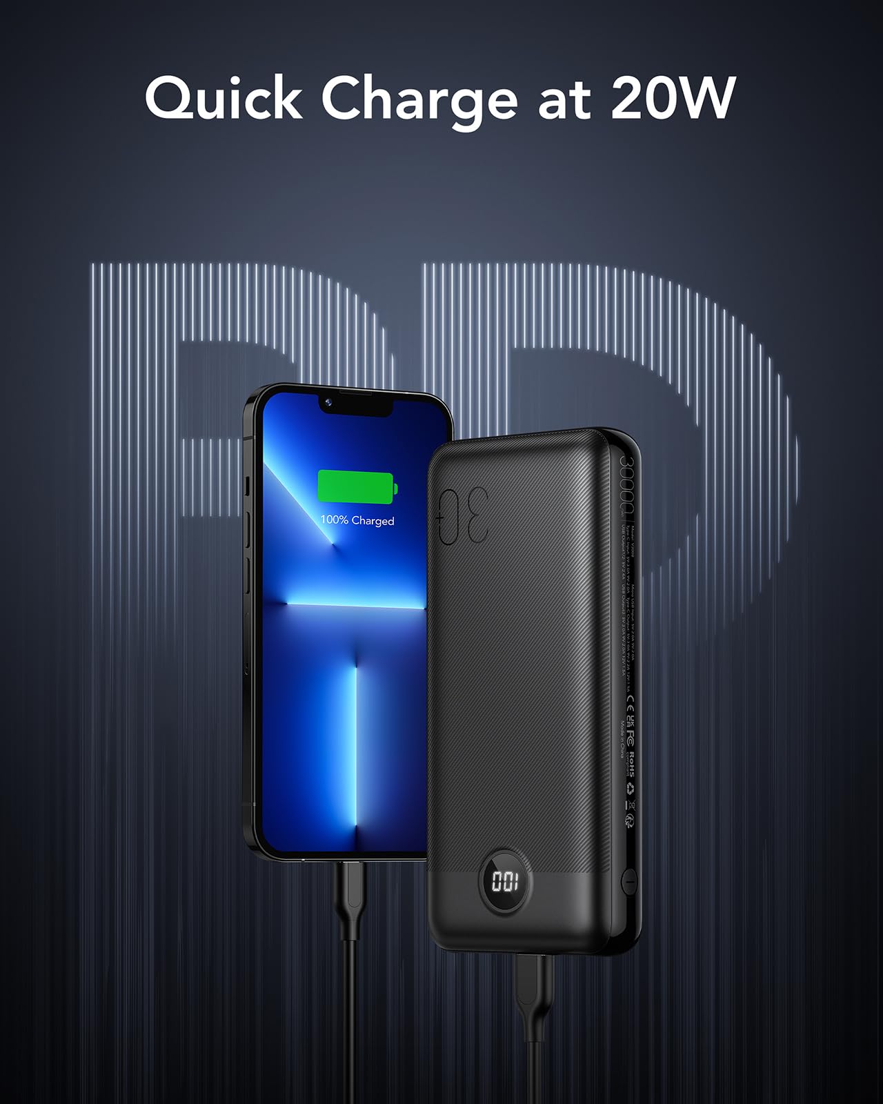 VEGER Batería Externa Carga Rápida 30000mAh, Power Bank 20W