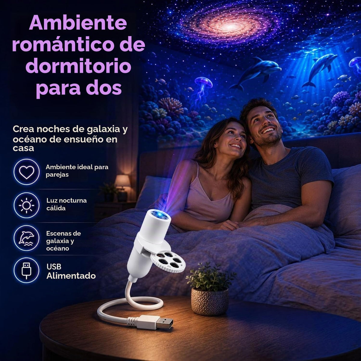 KQLHLHDYZ Proyector de luz nocturna, proyector de luz nocturna holográfica HD dinámico 5D, proyector de estrellas HD Plug and Play, proyector HD ajustable de 360° para techo de dormitorio
