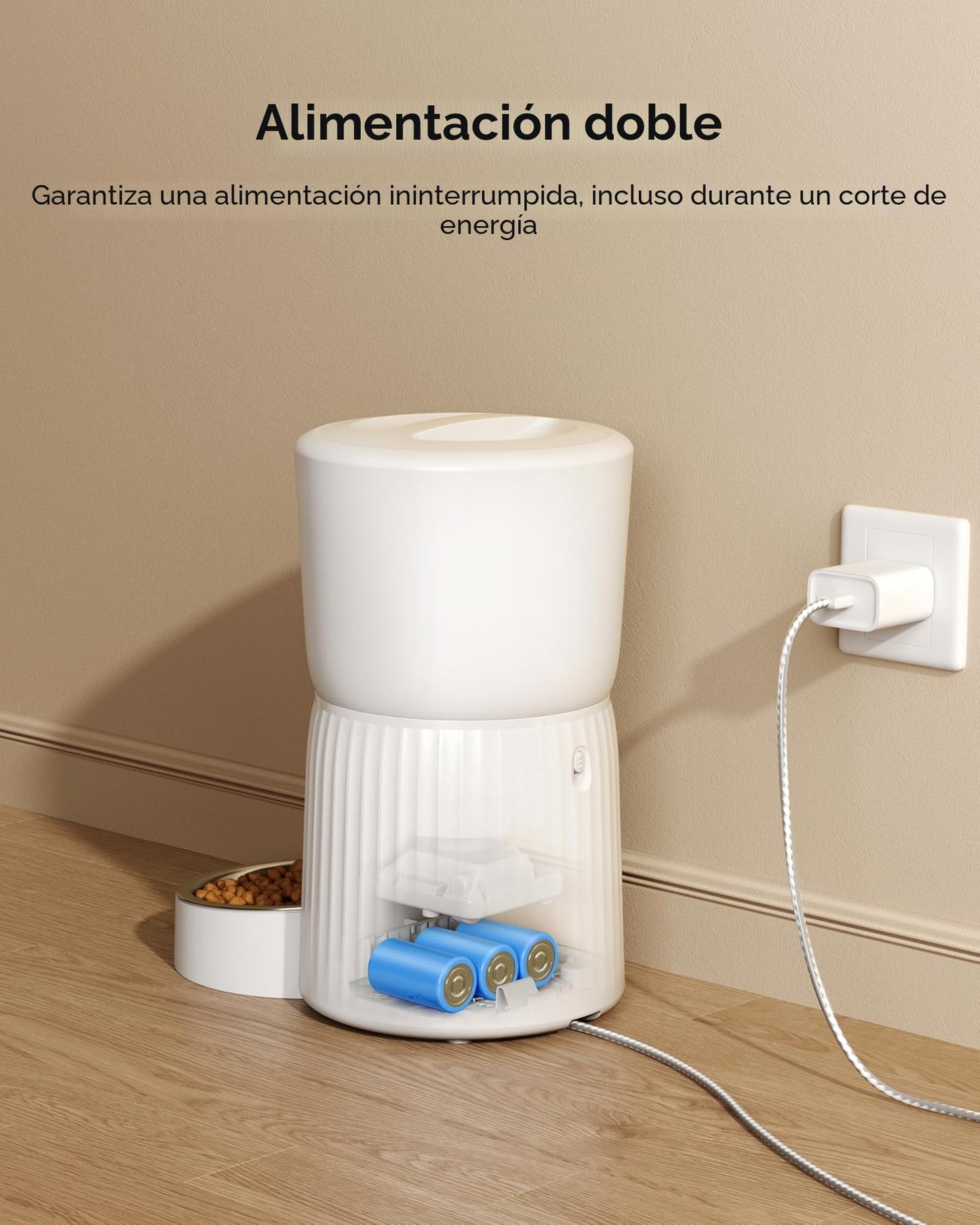 Comedero Gato Automatico, Faroro 4L Dispensador Comida Gatos/Perros con 1 a 6 Comidas Al Día, Control de Porciones, Voz 10s, Alimentación Lenta (Blanco)