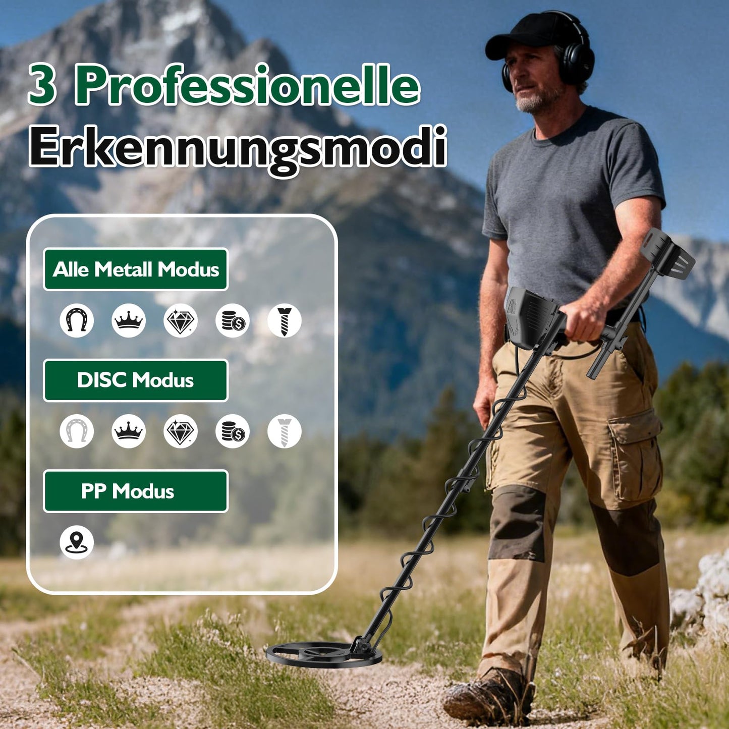 OMMO Detector de Metales Profesional para Adultos y Niños, Verde