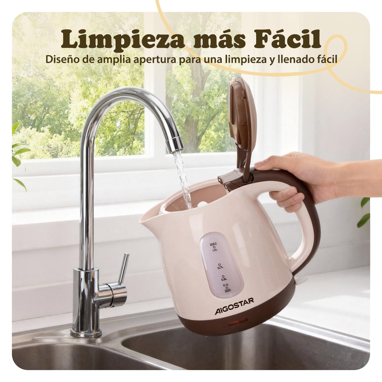 Aigostar Hervidor Agua Electrico Pequeño, Portatil & Compacto, Marrón