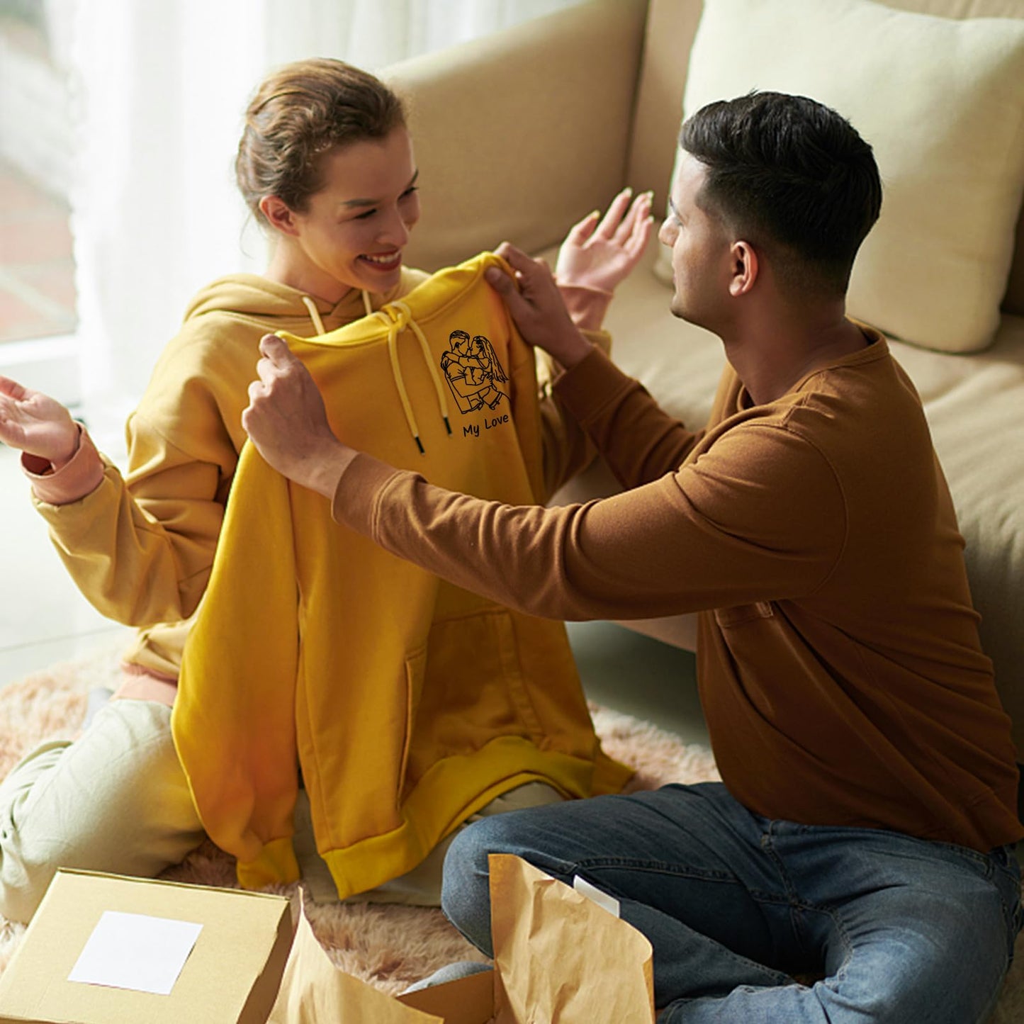 ABIsedrin Sudadera con Capucha Personalizada, Retrato Fotográfico, Diseña Tu Propia Sudadera, para Parejas